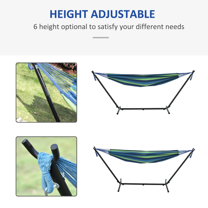 Outsunny 298 x 117cm Hammock with Stand Camping Hammock with Portable Carrying Bag, Adjustable Height, 120kg Load Capacity, Green Stripe