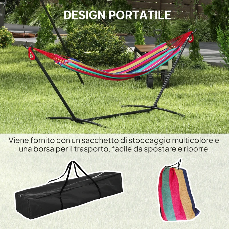 Outsunny Amaca Autoportante con Supporto, Altezza Regolabile e Borsa di Trasporto, 310x117x105 cm, Rosso