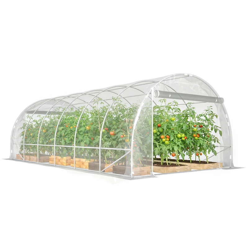 Outsunny Seră tunel 3x6x2 m cu uși rulabile, cadru din oțel și acoperire anti-UV din PE, transparentă