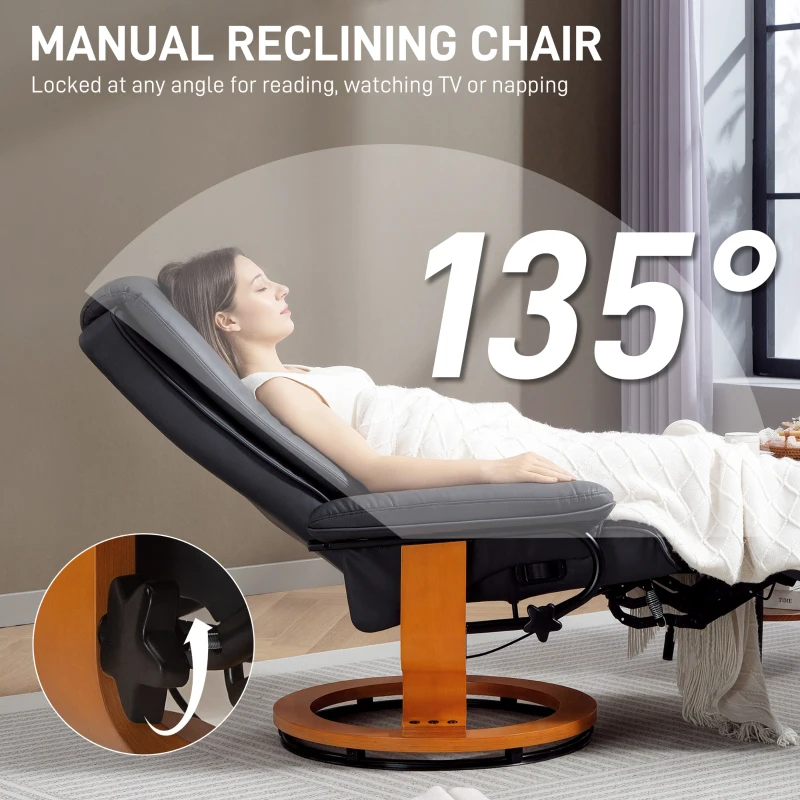 HOMCOM Fotel Relax z funkcją leżenia, obrotowy, do 150 kg, pokrycie ze skóry ekologicznej, stalowa rama, ciemnoszary