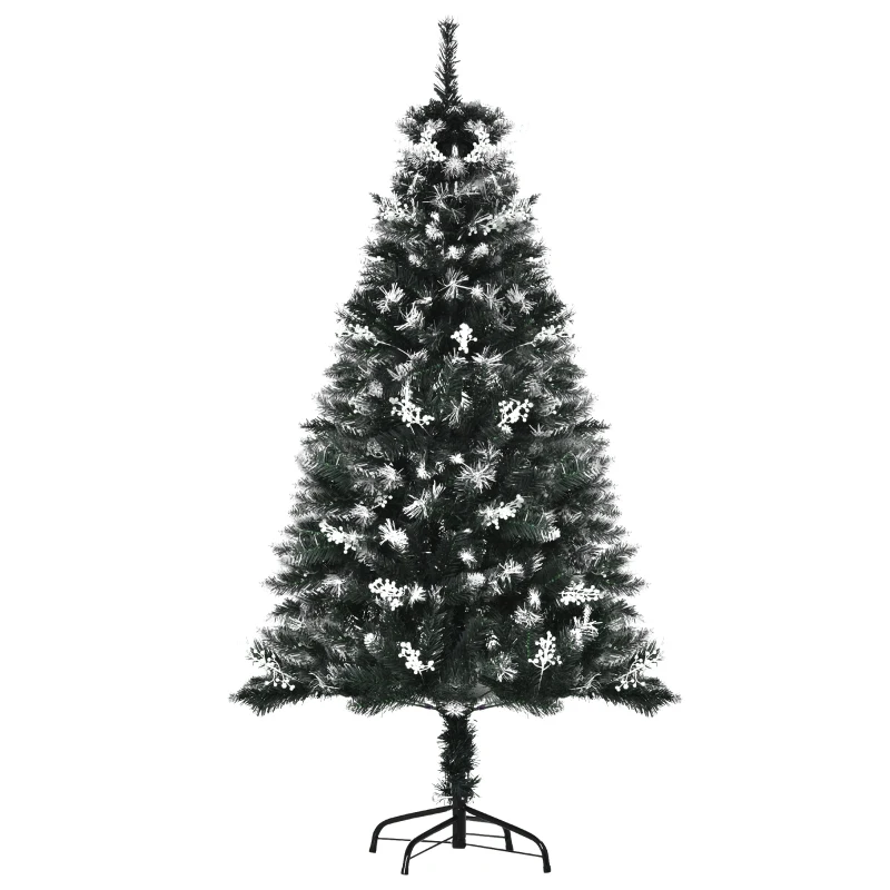 HOMCOM 5FT Snowy Artificial Christmas Tree, Xmas Tree, Home Indoor Decoration with Steel Stand, White Berries, Green