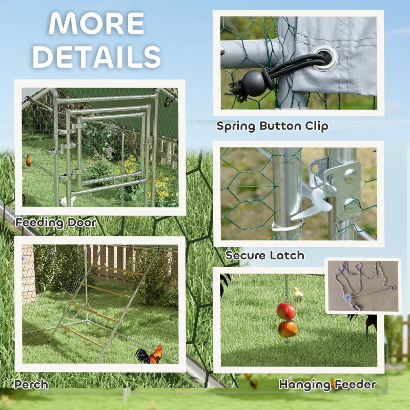 PawHut Kurnik z wybiegem stalowym 300 x 800 x 195 cm dla 30 kur