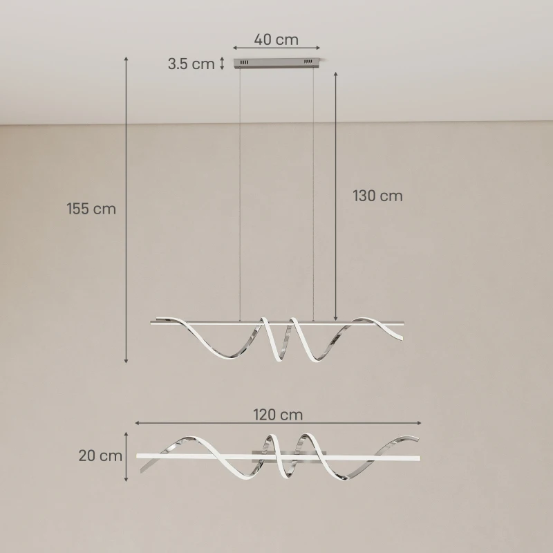 HOMCOM Pendant Light with 3 Colour Temperatures - Silver Tone