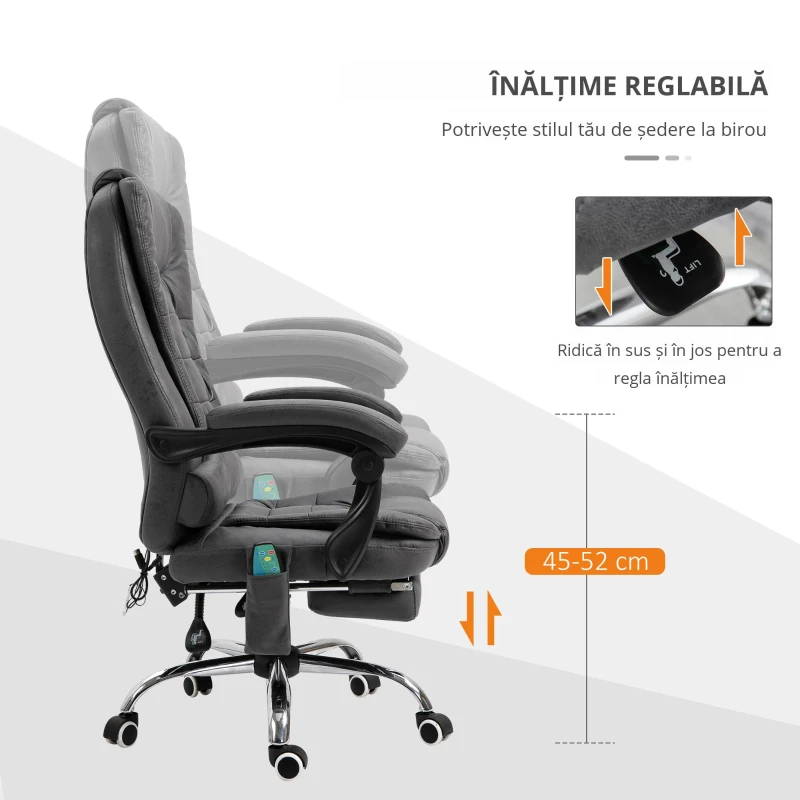 Vinsetto Fotoliu de birou pentru masaj si rabatabil cu 6 puncte de masaj incalzire Scaun de birou cu inaltime reglabila fotoliu pentru oaspeți sufragerie camera de zi dormitor dormitor interior casă