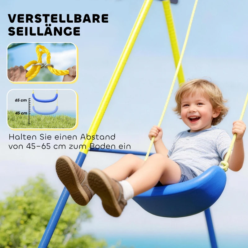 AIYAPLAY Schaukelgestell 4-in-1 Schaukel-Set bis 150 kg mit Nestschaukel Basketballkorb Fußballtor U-Schaukel 288 x 160 x 220 cm