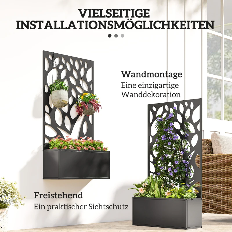 Outsunny Hochbeet aus Metall mit Rankgitter, Wandmontage oder freistehend, Pflanzkasten mit Sichtschutz