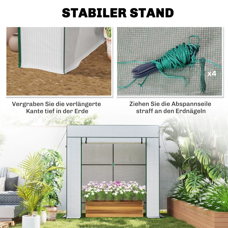 Outsunny Tomatengewächshaus Foliengewächshaus mit Rolltor Mesh-Fenster Schrägdach 196 x 77 x 197 cm Weiß