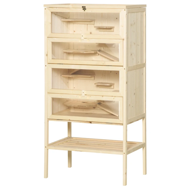 PawHut Cusca pentru Rozitori si Hamsteri cu 4 Rafturi cu Acoperis Trapa in Lemn 60x40x120cm