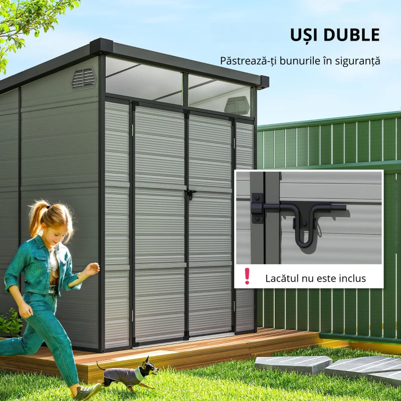 Outsunny Șopron pentru Grădină din Plastic cu Ferestre și Orificii de Ventilație, 190x191x215 cm, Gri Deschis(m-7)