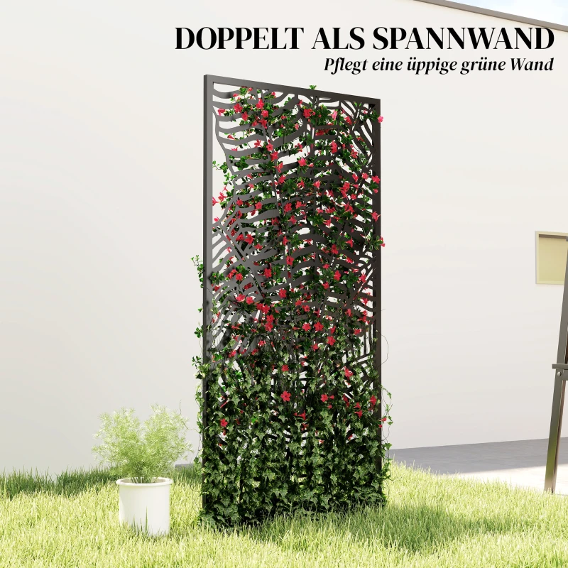 Outsunny Kamerscheider 65 x 130 cm vrijstaand/op te hangen paravent, metalen zichtscherm, Zwart