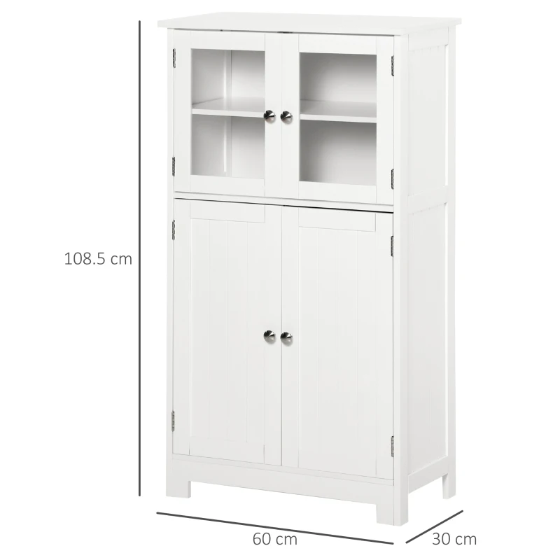 kleankin  Free Standing Bathroom Storage Cabinet, Floor Cupboard with Tempered Glass Doors and Adjustable Shelf, Living room Organizer, White