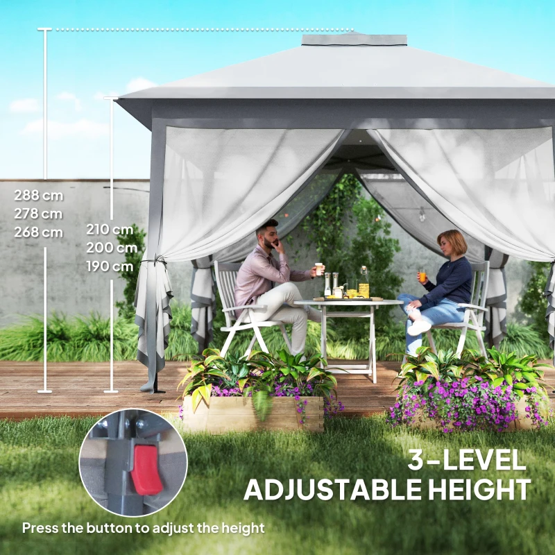 Outsunny 330cm x 330cm Pop Up Canopy - Double Roof, Foldable Tent with Zipped Mesh Sidewalls, Adjustable Height and Carrying Bag, Event Tent for Patio Garden, Grey(m-6)