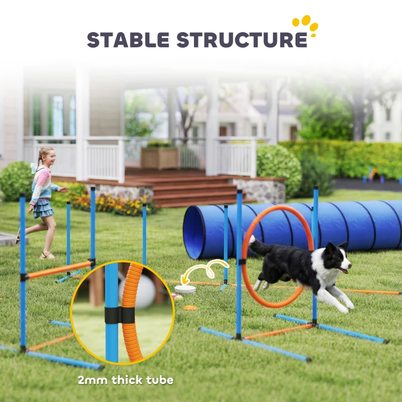 PawHut Dog Agility Equipment, 8PCS Agility Training Set with Tunnel, Weave Poles, Adjustable Hurdles, Jump Ring