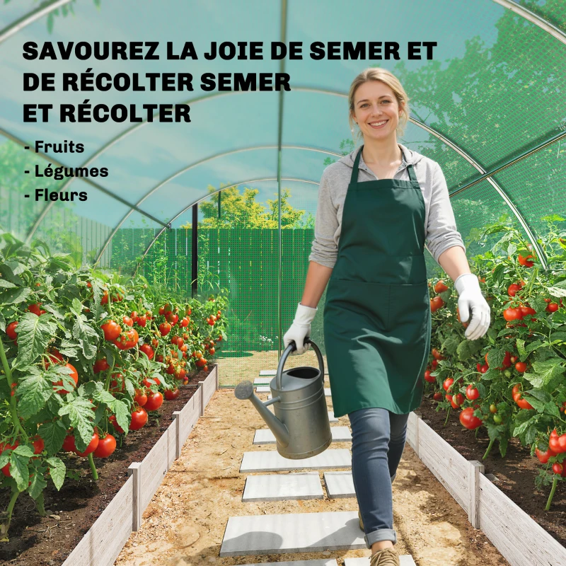 Outsunny Serre tunnel de jardin 12m², serre de jardin tunnel 295x400x200cm 2 portes et 8 fenêtres bâche PE 140 g/m² vert