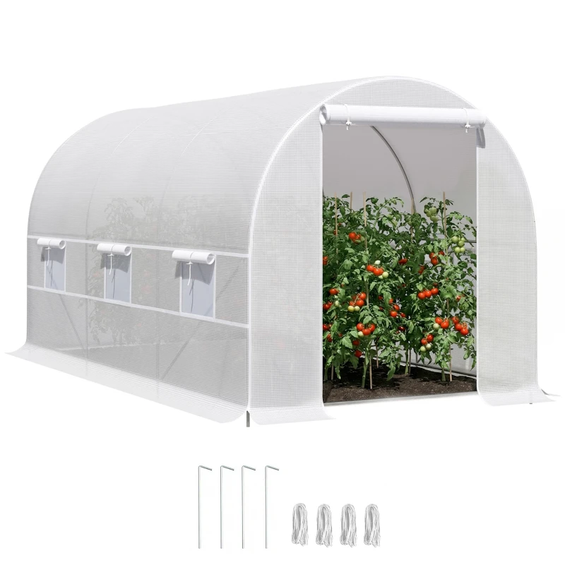 Outsunny Serra da Giardino a Tunnel 4x2x2m con Struttura in Acciaio e Telo in Polietilene Bianco