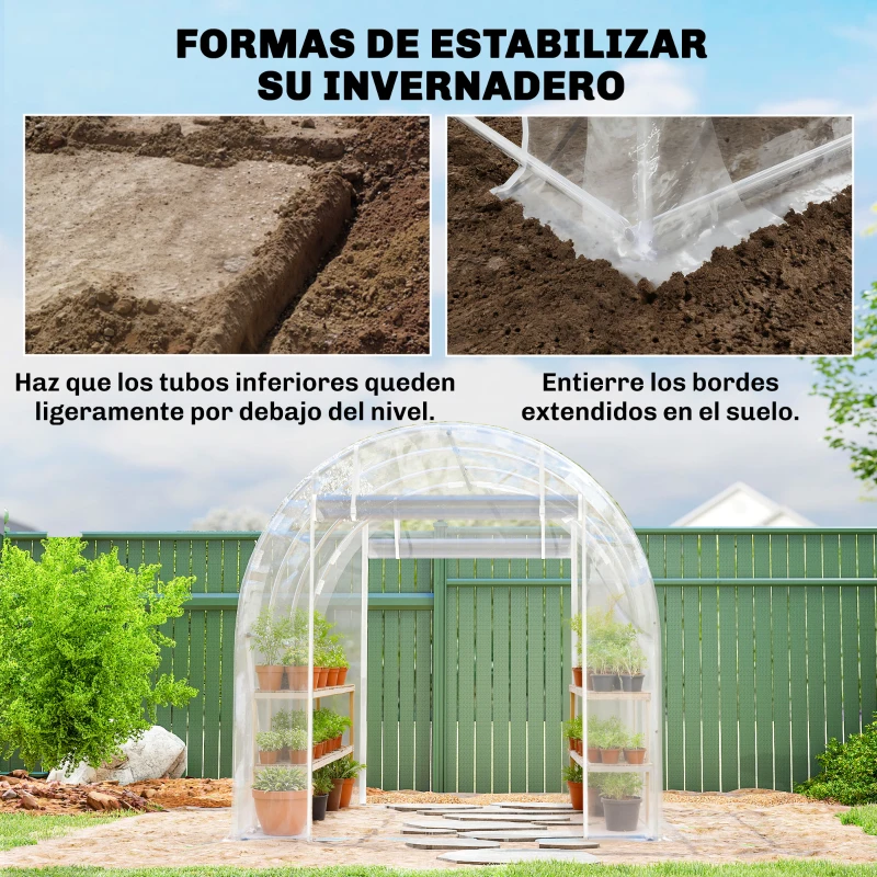 Outsunny Invernadero de Túnel 3x2x2 m con 2 Puertas Enrollables Estructura de Acero Galvanizado Cubierta PE Anti-UV Transparente