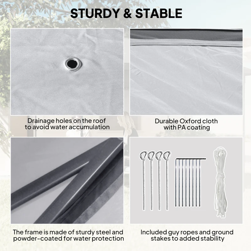 Outsunny 330cm x 330cm Pop Up Canopy - Double Roof, Foldable Tent with Zipped Mesh Sidewalls, Adjustable Height and Carrying Bag, Event Tent for Patio Garden, Grey(m-7)