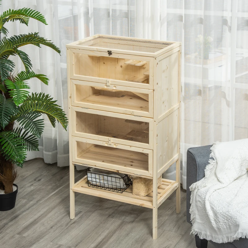 PawHut Cusca pentru Rozitori si Hamsteri cu 4 Rafturi cu Acoperis Trapa in Lemn 60x40x120cm