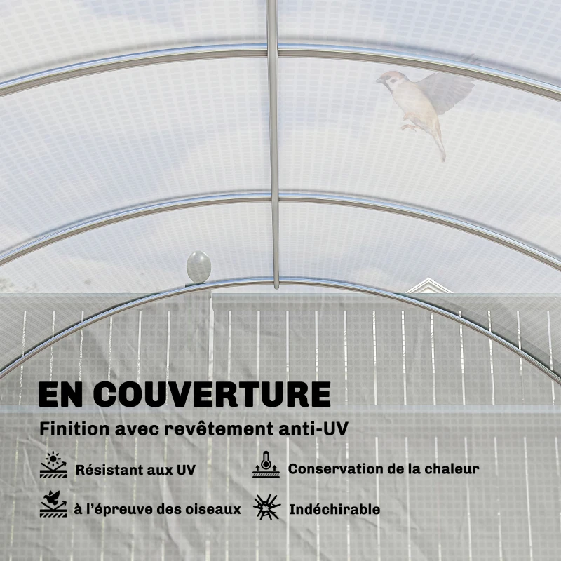 Outsunny Serre de jardin tunnel 24m² 8L x 3l x 2H m - 16 fenêtres, Porte zippée enroulable acier galvanisé, bâche PE, Blanc