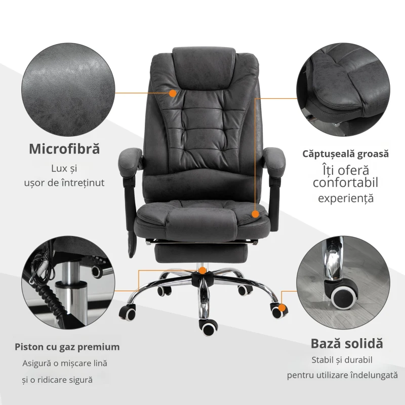 Vinsetto Fotoliu de birou pentru masaj si rabatabil cu 6 puncte de masaj incalzire Scaun de birou cu inaltime reglabila fotoliu pentru oaspeți sufragerie camera de zi dormitor dormitor interior casă