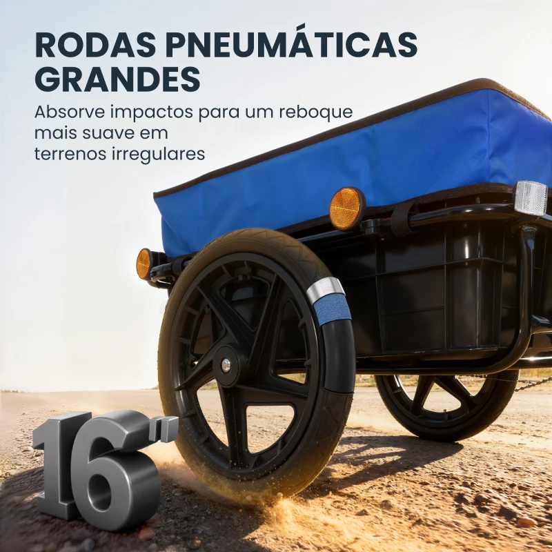 HOMCOM Reboque de Bicicleta 40 kg com Cobertura de Tecido Oxford Refletores e Estrutura de Aço 144x59x80 cm Azul