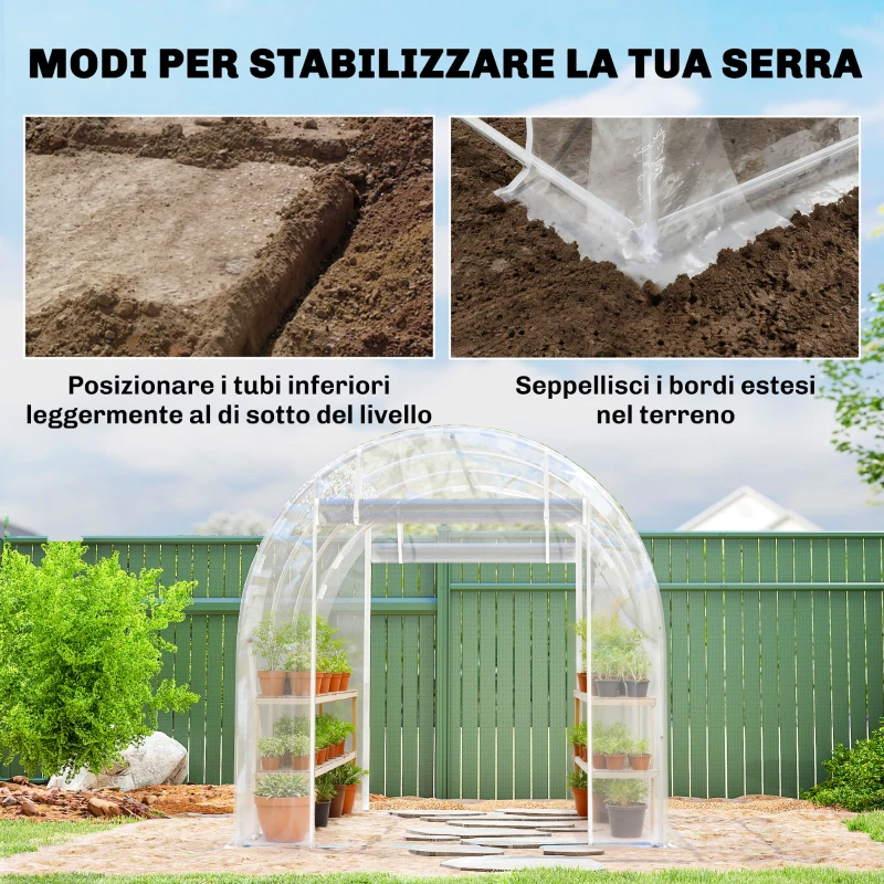 Outsunny Serra a Tunnel 2x3x2 m con Porte Avvolgibili, Telaio in Acciaio e Copertura in PE Anti-UV, Trasparente
