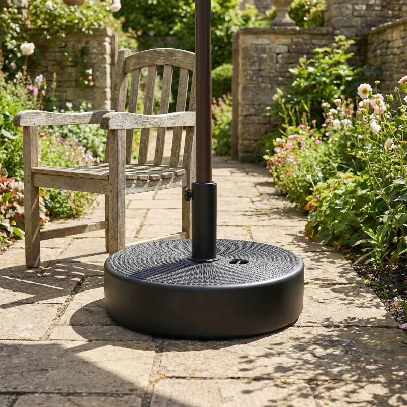 Outsunny Base per Ombrellone, Base Esterna Riempibile fino a 19kg con Sabbia o 15kg con Acqua, Ø45x30,5 cm, Nero