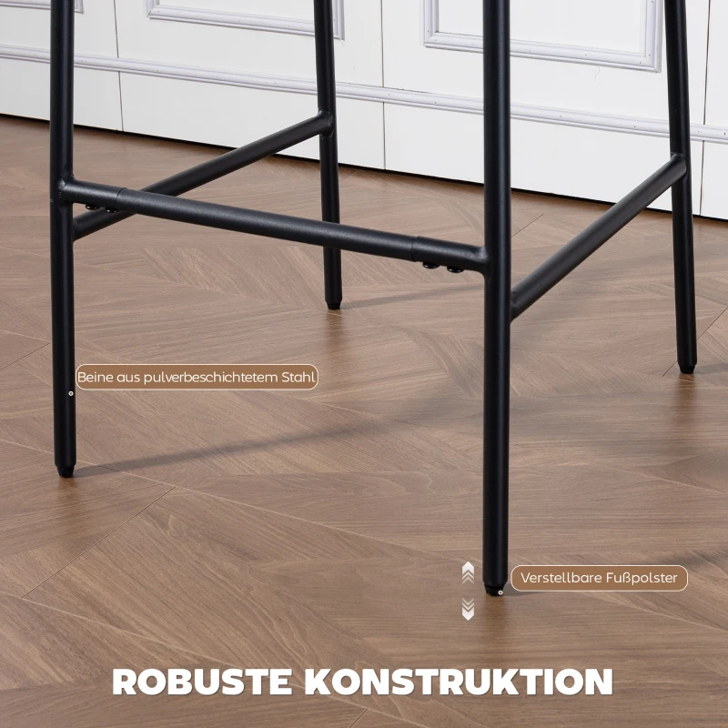 HOMCOM 2er-Set Barstühle, gepolsterte Hochstühle für Küchentheke, Hausbar, Rückenlehne, Fußstütze, Stoffbezug, Stahl, Grau
