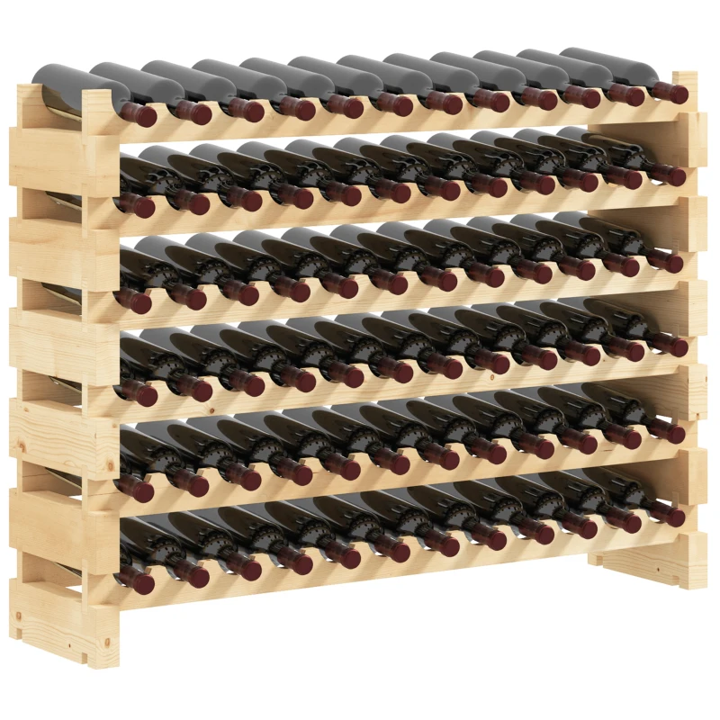 IE Located HOMCOM Stackable Wine Rack, Modular Storage Shelves, 72-Bottle Holder, Freestanding Display Rack for Kitchen, Pantry, Cellar, Natural