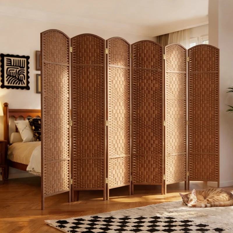 HOMCOM Paravent en bois séparateur de pièce pliable 6 panneaux 270 x 180 cm naturel