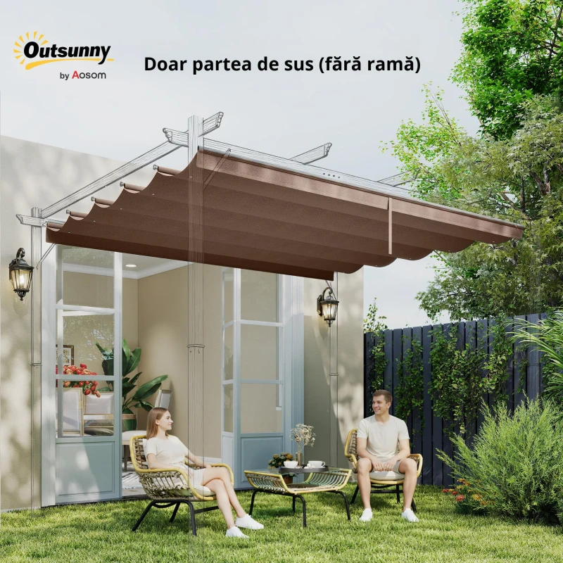 Outsunny Acoperiș pentru pergolă gazebo 4x3 m din poliester respirabil, culoare cafeniu, cu 10 orificii de drenaj