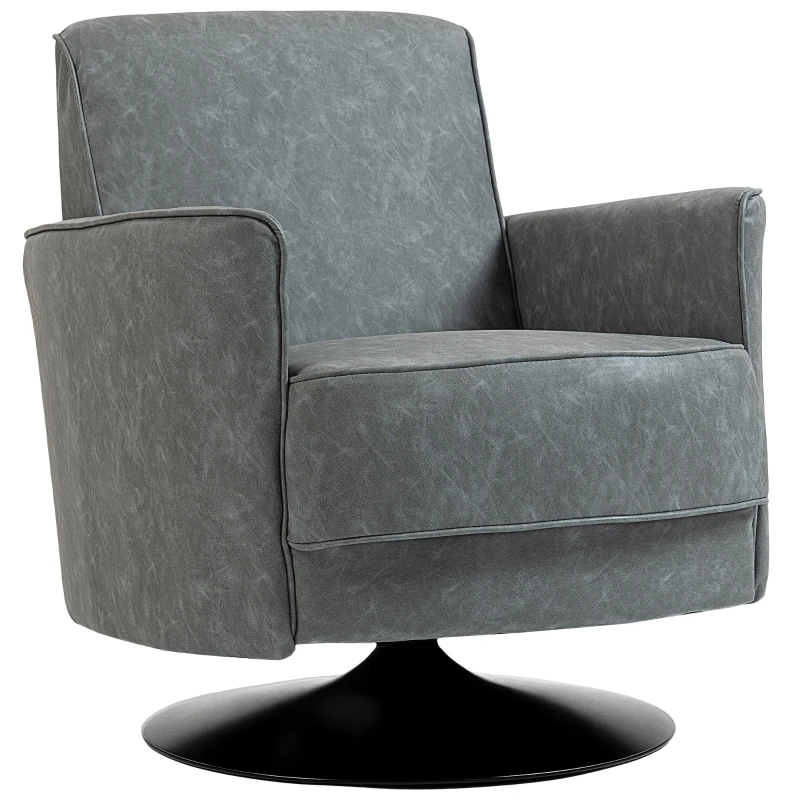 HOMCOM Upholstered Swivel Accent Chair with Thick Padding, Grey