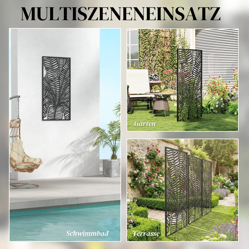 Outsunny Kamerscheider 65 x 130 cm vrijstaand/op te hangen paravent, metalen zichtscherm, Zwart