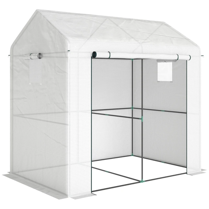 Outsunny Serre de jardin PE, serre de balcon, bâche renforcée 135 g/m², châssis en acier, porte zippée, 200 x 140 x 200 cm, blanc
