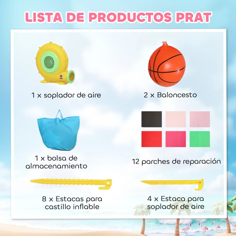 AIYAPLAY Castillo Hinchable para Niños con Soplador Tobogán Cama Elástica Piscina de Pelotas Canasta de Baloncesto 255x230x196cm