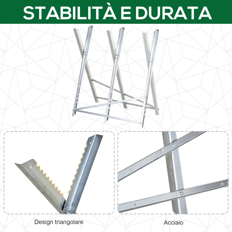 DURHAND Cavalletto Taglialegna Pieghevole e Triangolare in Metallocon Denti Seghettati, 83x83x79 cm, Argento