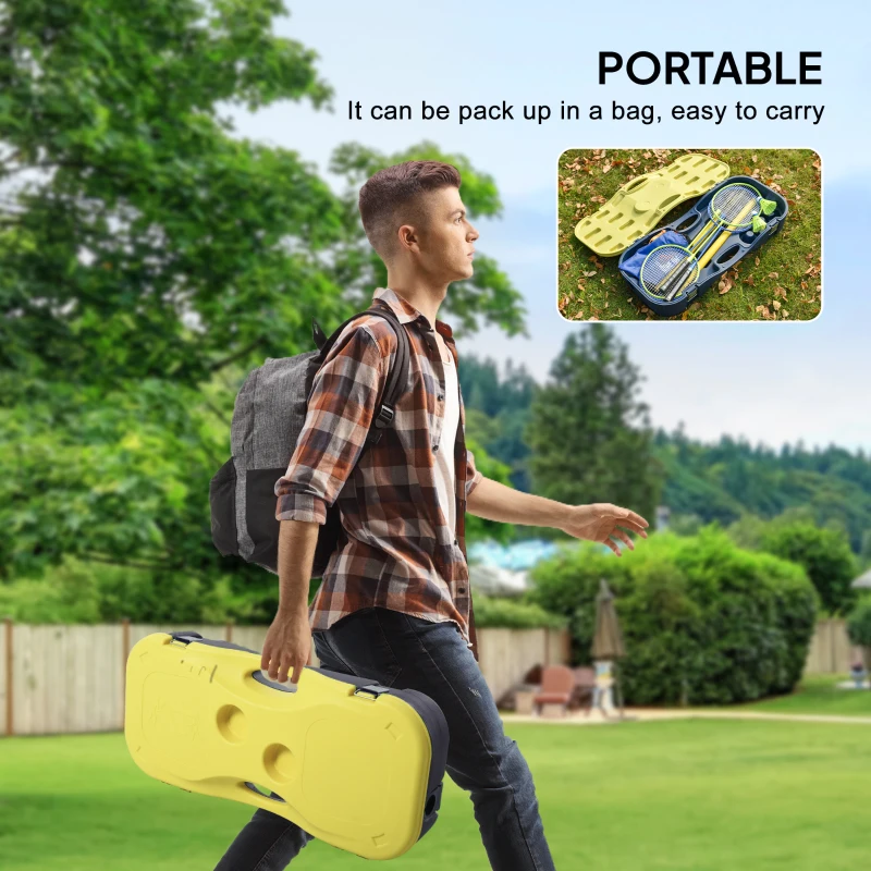 HOMCOM Portable Badminton Net Set  with 2 Pairs of Badminton Rackets and 2 Nylon Shuttlecocks, for Adults Kids Indoor Outdoor Exercise Training