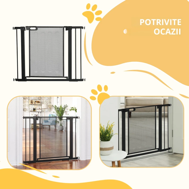 PawHut Poarta de Siguranta Reglabila 76–103 cm pentru Usi/Scari – Negru