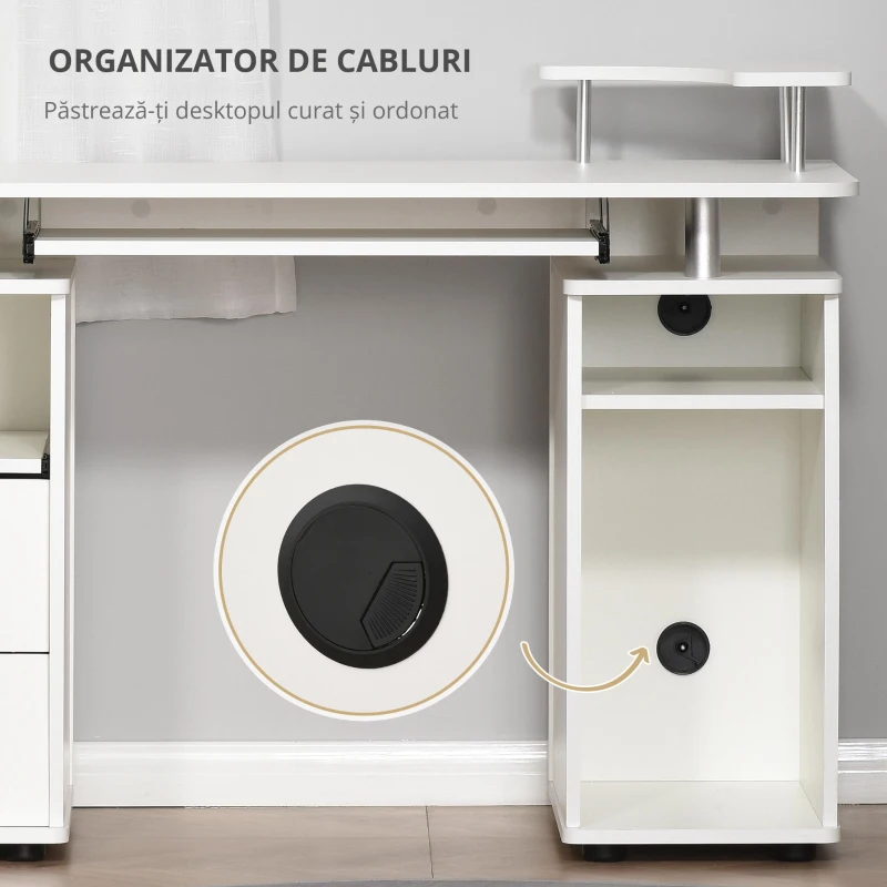 Homcom Birou PC 120 × 55 cm PAL+Otel cu Sertare & Raft Monitor