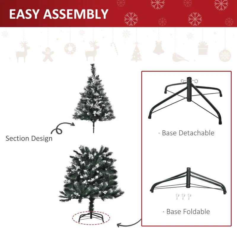 HOMCOM 5FT Snowy Artificial Christmas Tree, Xmas Tree, Home Indoor Decoration with Steel Stand, White Berries, Green