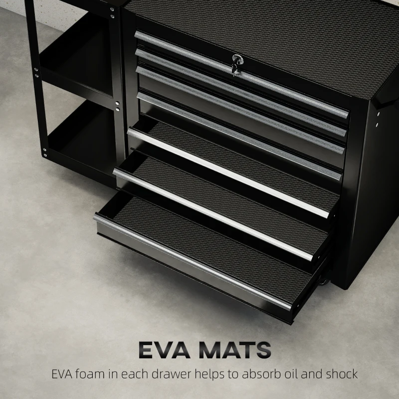 HOMCOM Wózek warsztatowy z 7 szufladami, zdejmowaną półką boczną, 4 kółkami z hamulcem, 96 x 33,5 x 75 cm, czarny