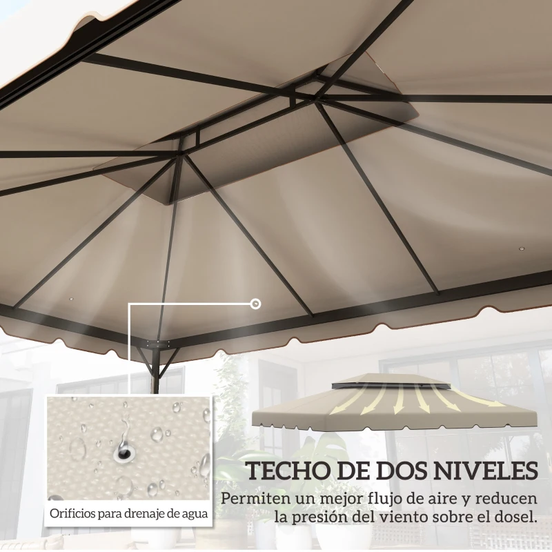 Outsunny Toldo de Recambio para Cenador 4x3 m con Doble Techo, Solo Tela, Beige
