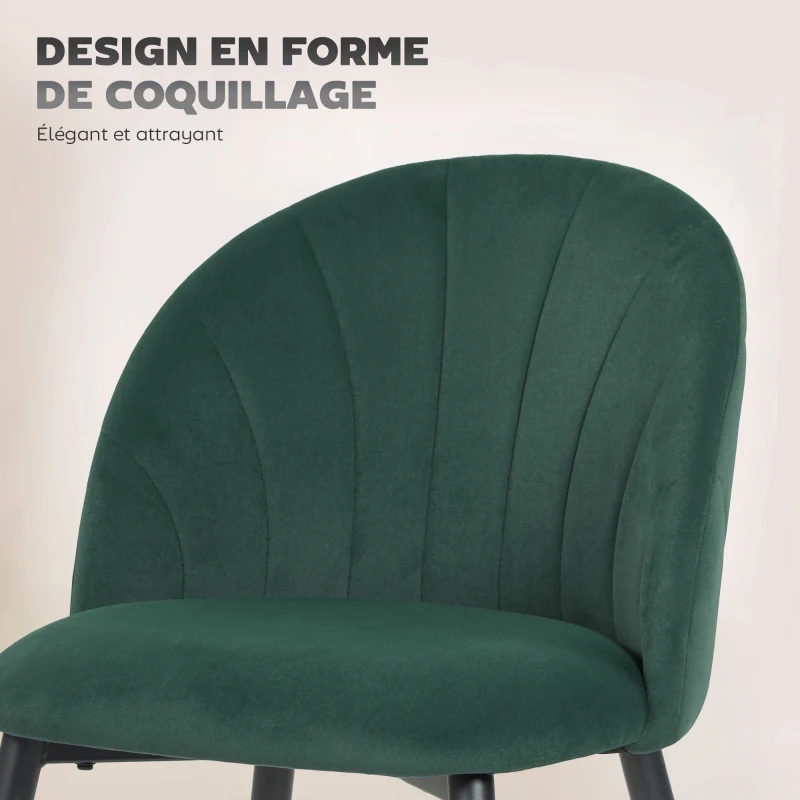HOMCOM Lot de 2 chaises de salle à manger, chaises de cuisine rembourrées sans accoudoirs, pieds en acier, 52x55x79cm, vert