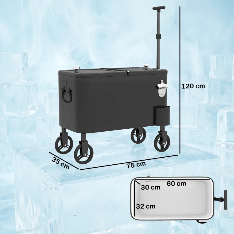 Outsunny Carrello frigo 56 L con ruote e manico regolabile, 75x35x120 cm, Nero