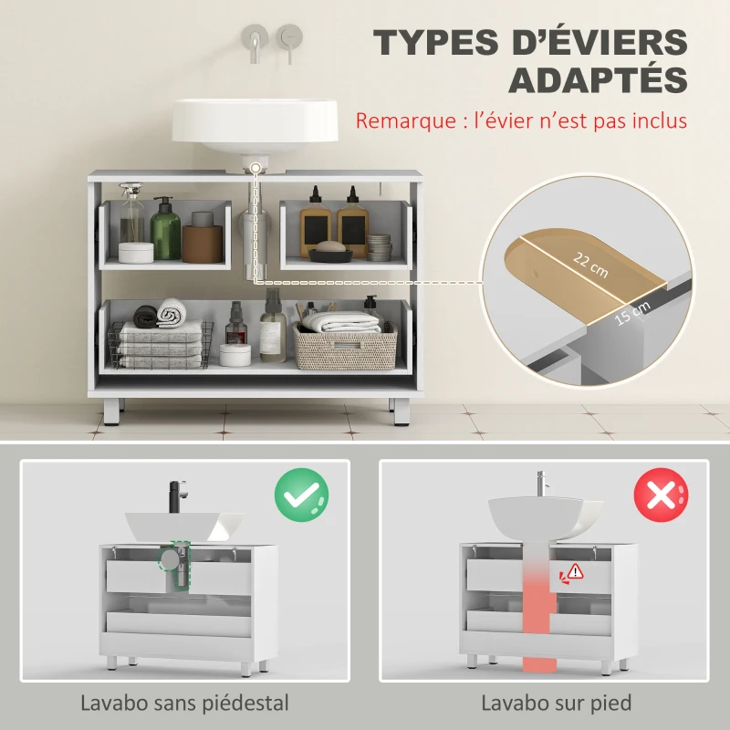 HOMCOM Meuble sous lavabo, meuble de salle de bain avec 2 tiroirs, style moderne, 80 x 30 x 60 cm, blanc