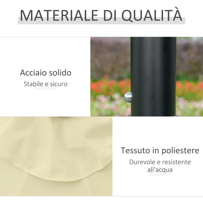 Outsunny Ombrellone da Giardino Inclinabile Ø265 cm con 32 Luci LED Solari e Manovella, Beige