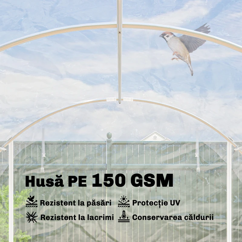Outsunny Seră de Grădină Tip Tunel 3x4x2 m cu 2 Uși Rulabile, Seră pentru Legume cu 4 Întăriri Diagonale, Cadru din Oțel și Acoperiș PE, pentru Legume, Flori, Fructe, Anti-UV, Transparent