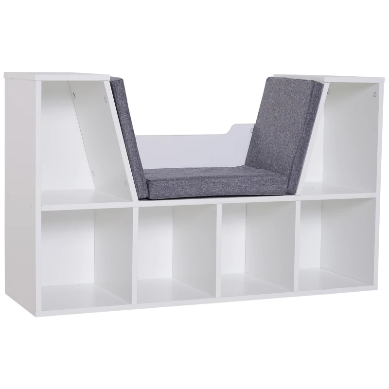 HOMCOM 6 Cube Bookcase with Cushioned Seat, Cube Storage Shelf, Bookshelf Organizer for Study, Reading Corner, White