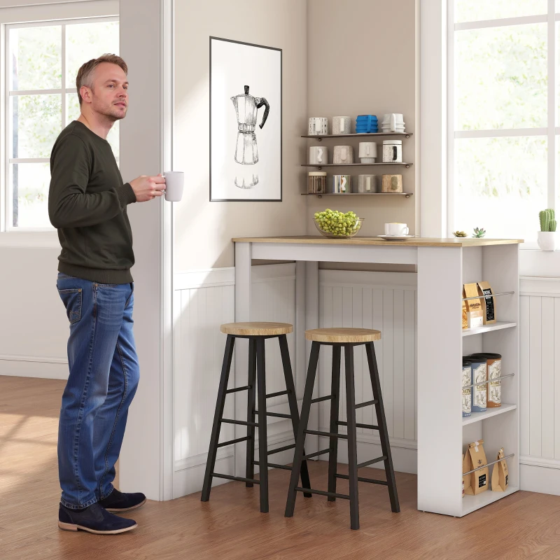 HOMCOM Mesa de Bar de Bistrô com 3 Prateleiras com Suporte Estilo Moderno para Cozinha e Sala de Jantar 112x57x106 cm Branco