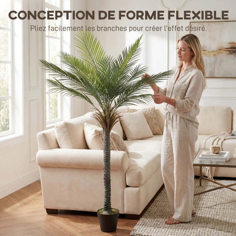 HOMCOM Palmier artificiel 180 cm, plante artificielle tropicale en pot, 15 feuilles réalistes, pour salon, chambre, bureau